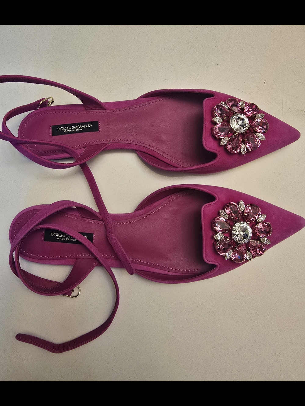 Dolce & Gabbana Pink Jeweled Pointed Slingback Flats - Picture 2 of 7